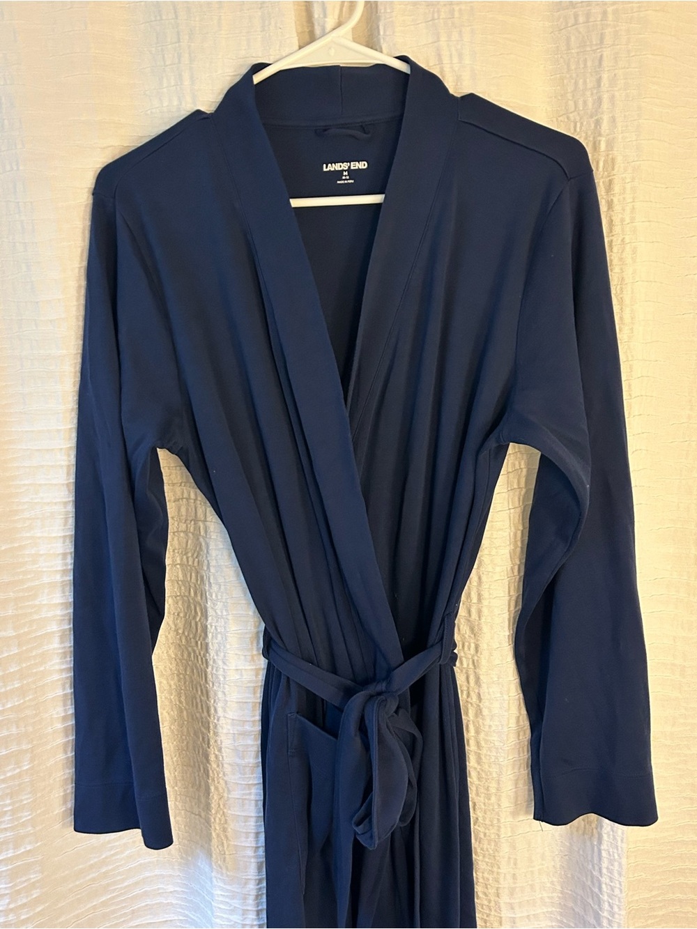 Lands' End Deep Navy Long Sleeve Wrap Robe with Tie